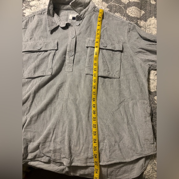 American Eagle Light Gray Corduroy Shirt - Picture 8 of 9